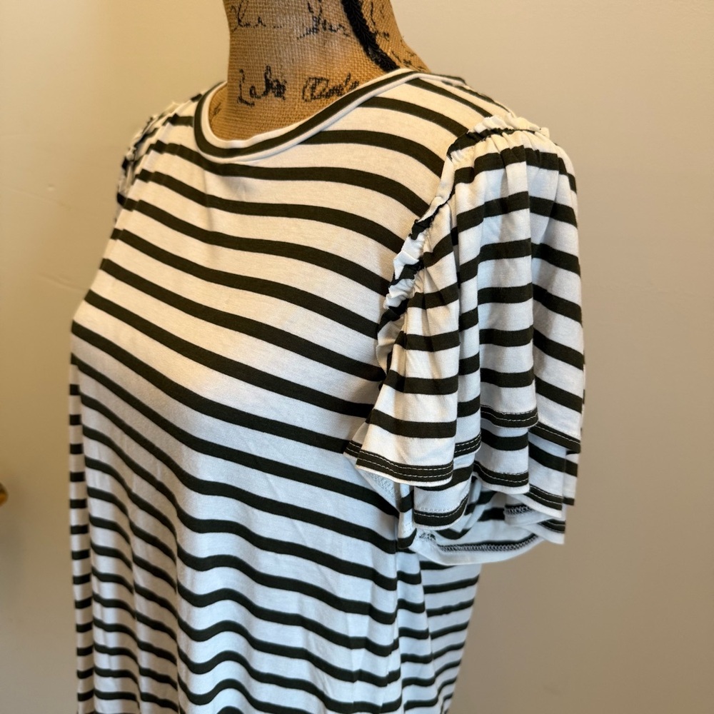 Green Envelope Black and White Striped Tee